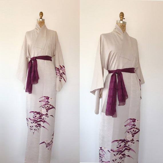 Forest Grass silk crepe kimono / kimono robe / vin