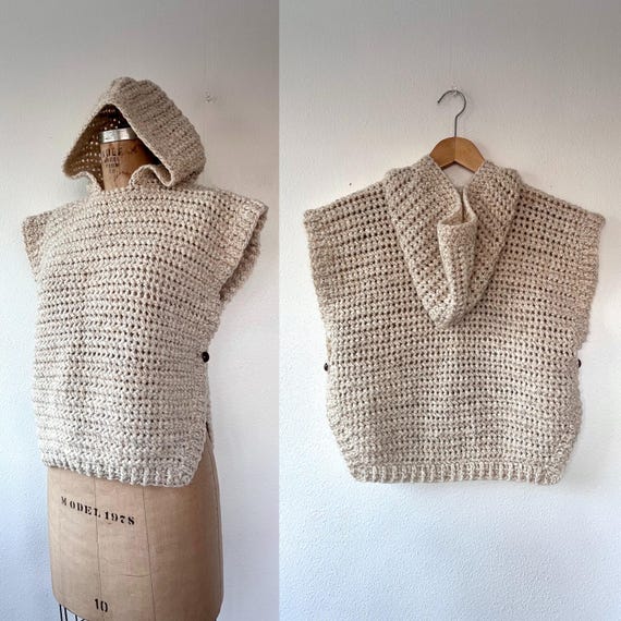 hand knit sweater / hooded sweater vest / Knit Tabard sweater