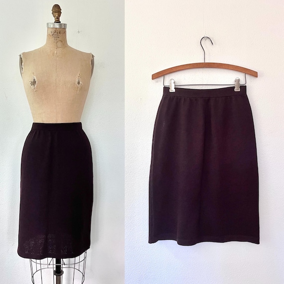 vintage knit pencil skirt / vintage knit skirt / brown St. John knit skirt