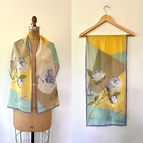 vintage silk scarf / Floral silk scarf / Halston silk scarf