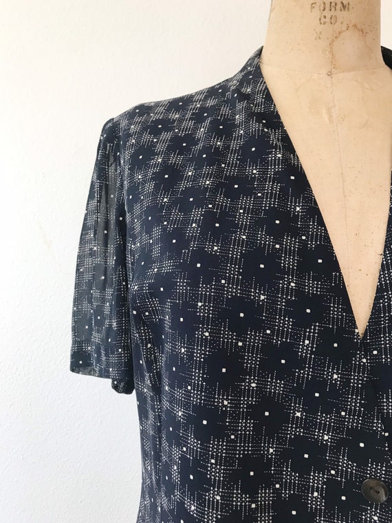 navy dress blouse / vintage surplice blouse / 90s… - image 3