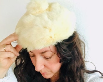 vintage fur hat / 50s beret / Anso Rabbit fur beret