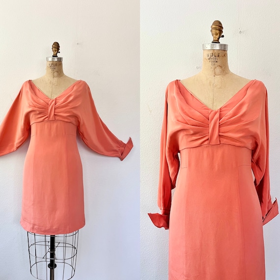 vintage 60s dress / vintage cocktail dress / Portrait silk dress