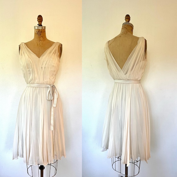 1950s vintage dress / white silk dress / chiffon party dress
