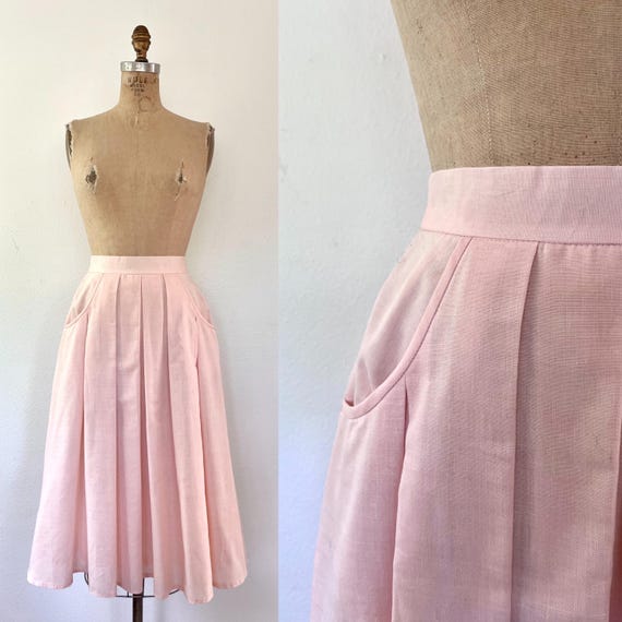 vintage 80s skirt / 80s skirt / Peach pleated skirt