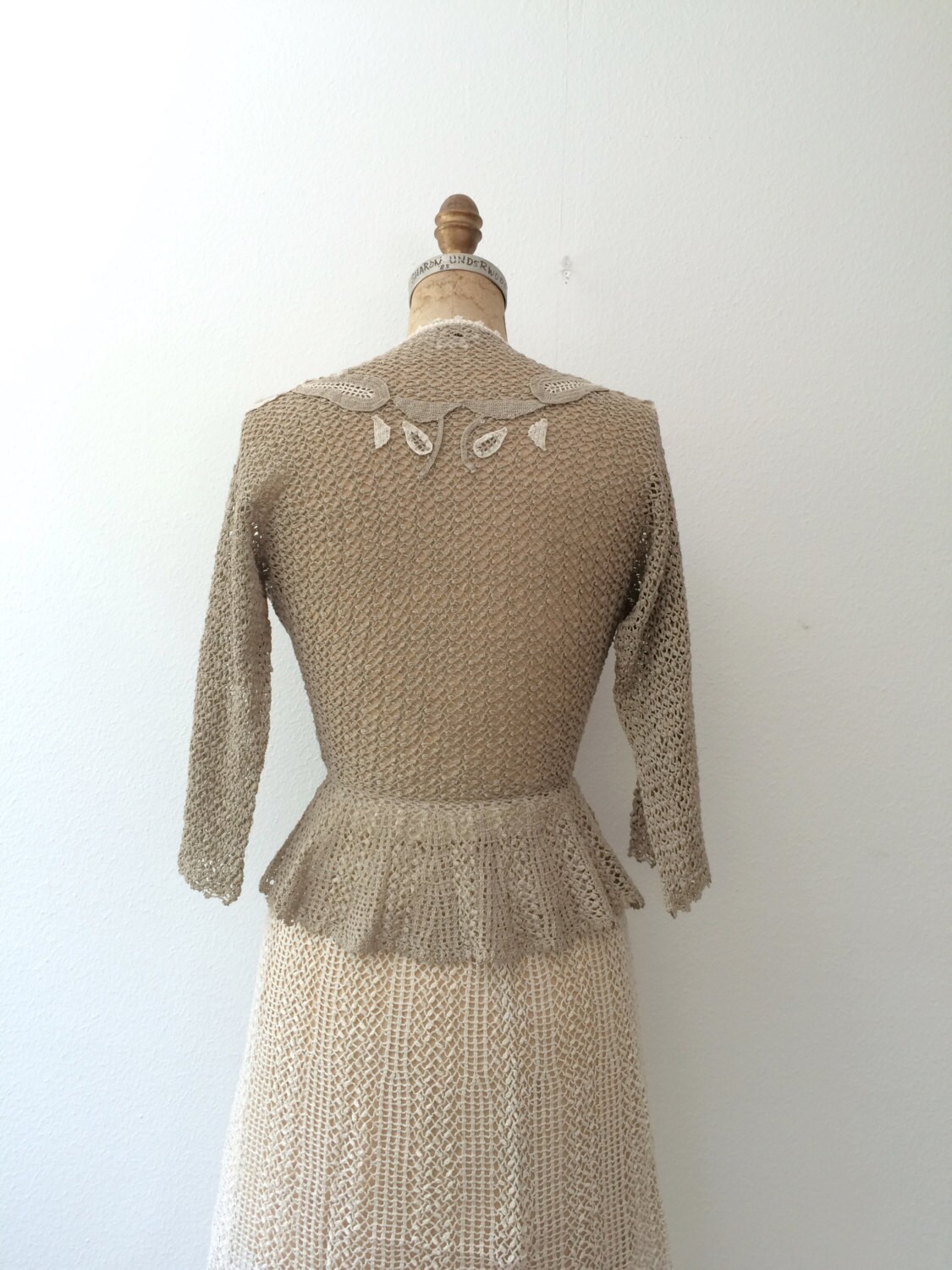 vintage crochet dress / vintage peplum dress / Sweetfern Crochet dress
