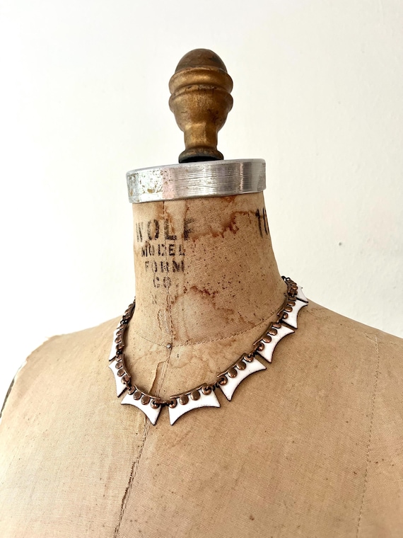 Renoir Matisse necklace / 1950s collar necklace / copper and enamel linked necklace