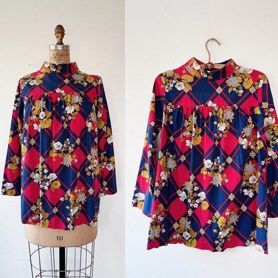 60s blouse / 1960s mod blouse / vintage floral sm… - image 1