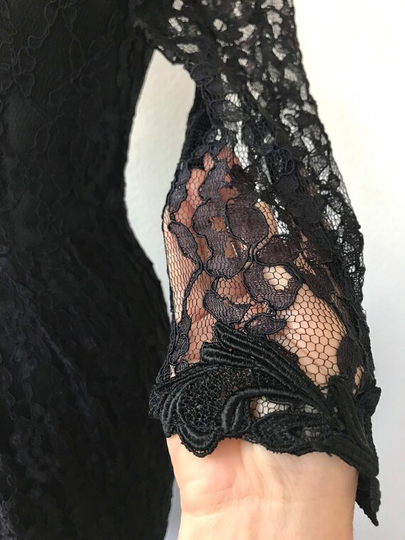 black cocktail dress / black lace dress / 80s lac… - image 7