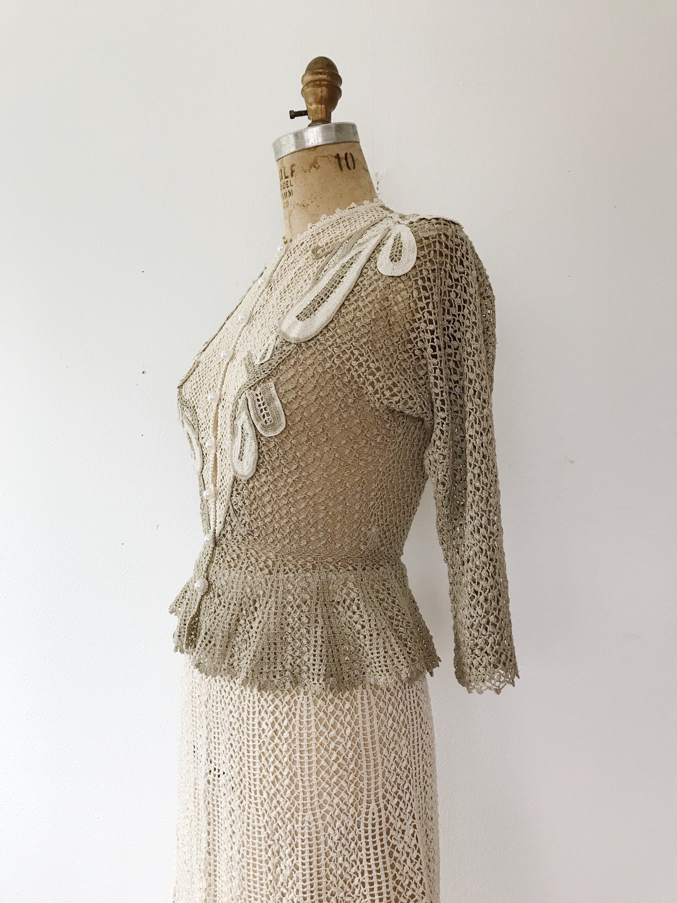 vintage crochet dress / vintage peplum dress / Sweetfern Crochet dress