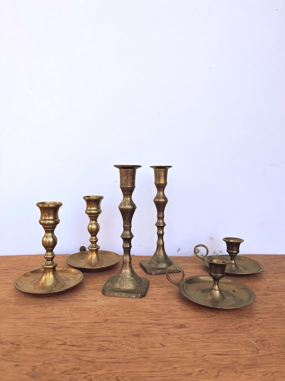 vintage brass candlesticks / candleholder collection /