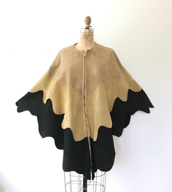 vintage cape / Nubuck leather cape / Mothwing cape