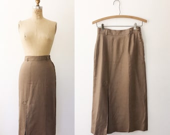 1950s vintage skirt / vintage walking skirt / 50s linen skirt