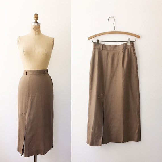 1950s vintage skirt / vintage walking skirt / 50s linen skirt