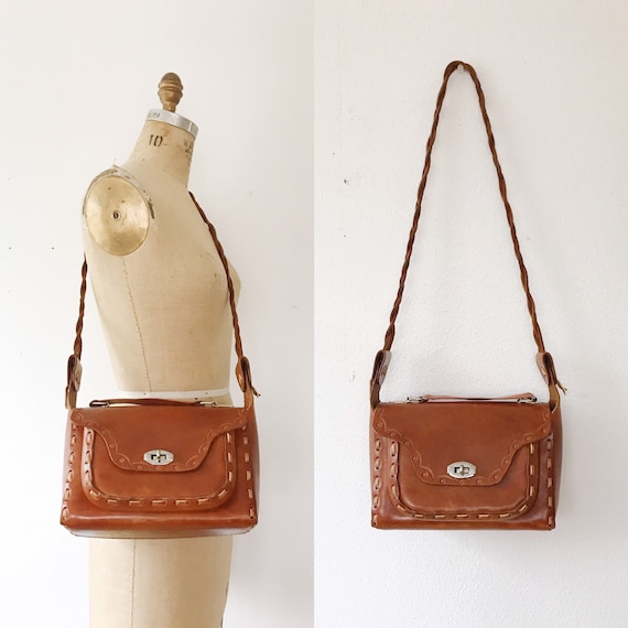 brown leather Bag / vintage top handle bag / Leather Shoulder saddle bag
