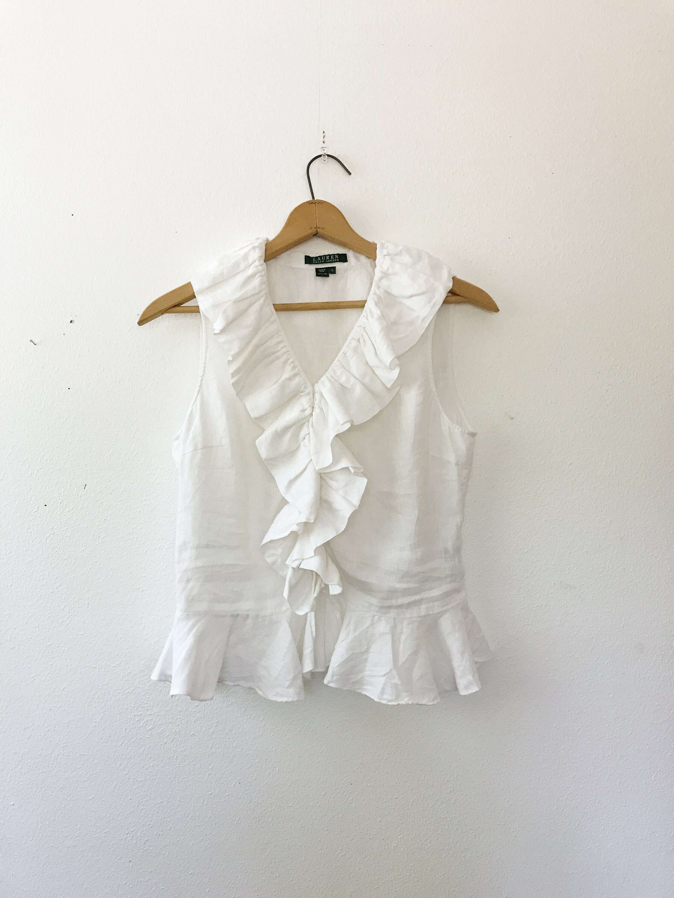 ruffled blouse / white linen blouse / Ralph Lauren blouse