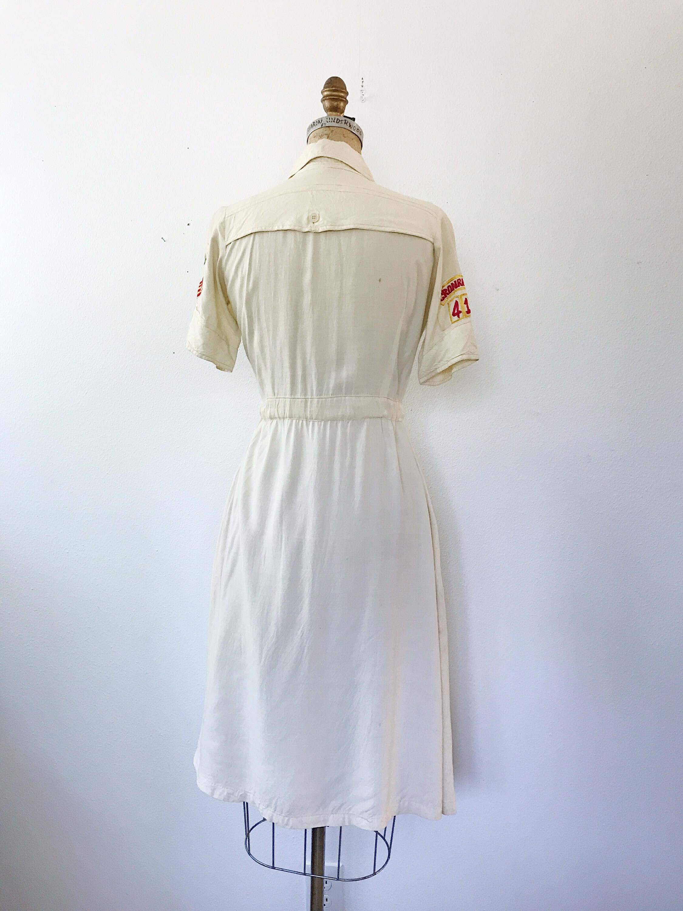 Female Pilot Utility dress / vintage 50s dress / rayon Military shirtdress