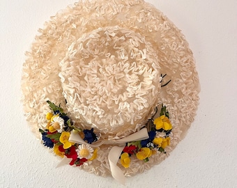 vintage sun hat / floral dress hat / 60s Coralie Hat