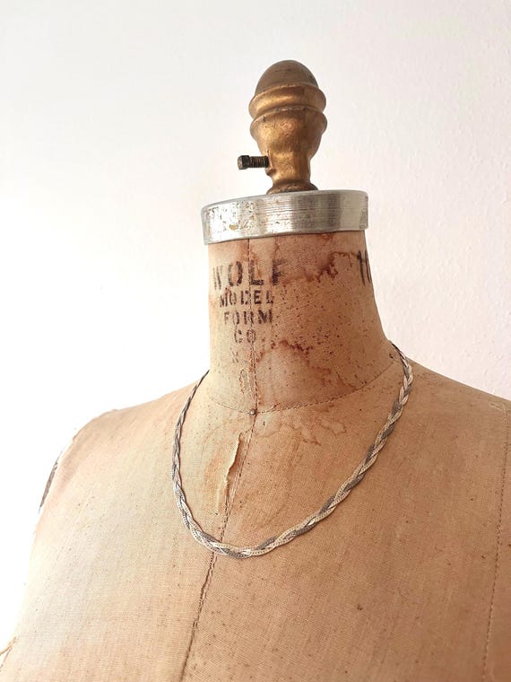vintage silver necklace / sterling necklace / braided herringbone chain
