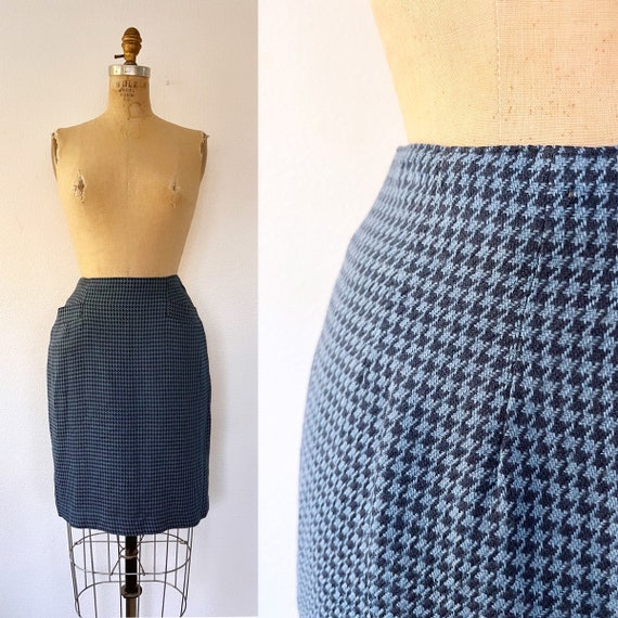 vintage wool skirt / houndstooth skirt / 90s pencil skirt