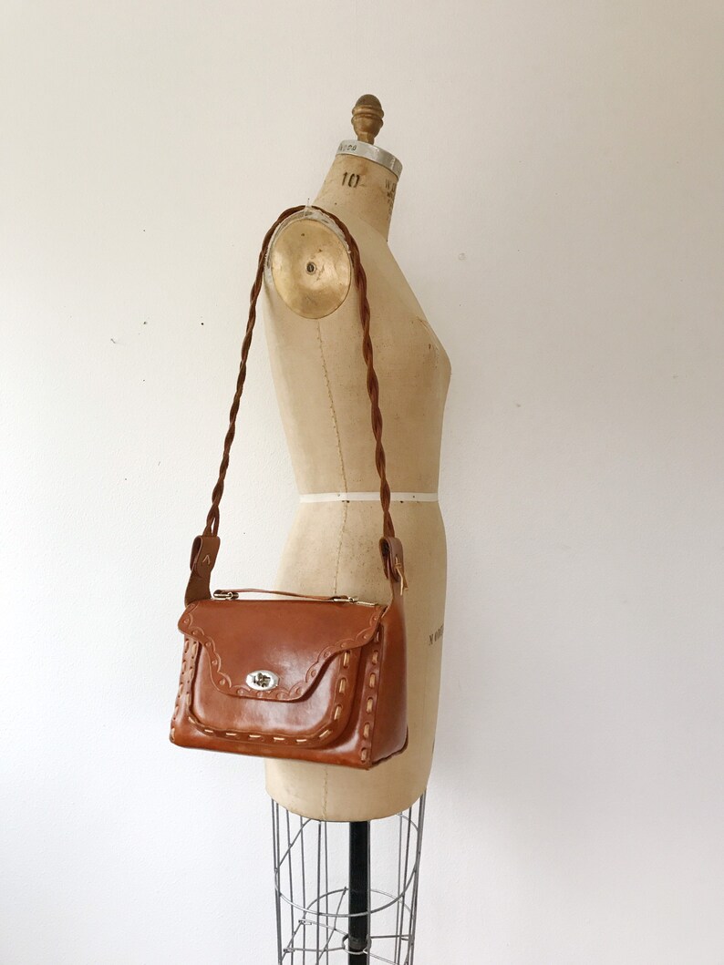 Brown Leather Bag / Vintage Top Handle Bag / Leather Shoulder Etsy