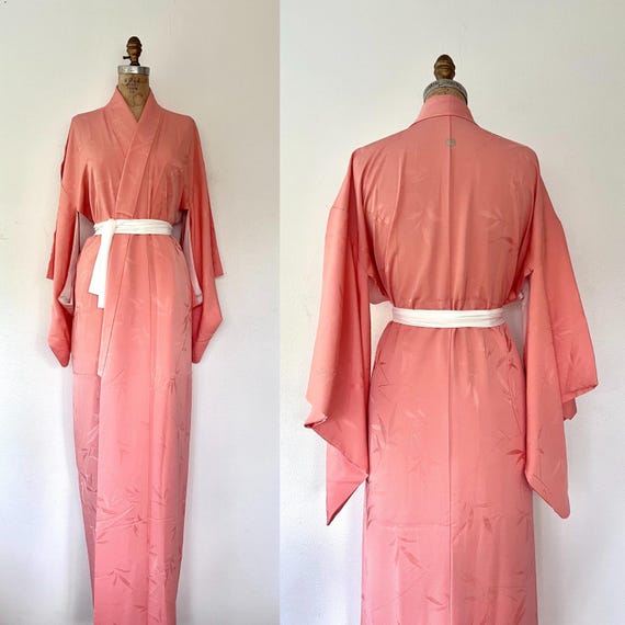peach silk kimono / kimono robe / vintage Bamboo silk Kimono