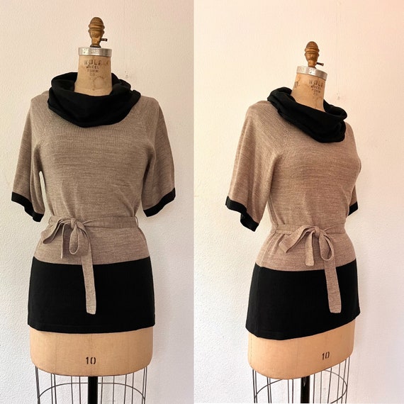 cowl neck sweater / color blocked sweater / Modern pullover sweater