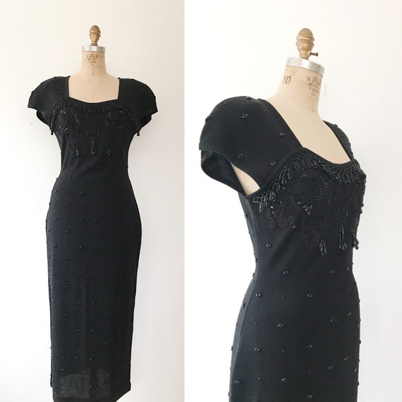 black beaded dress / vintage 80s dress / vintage s