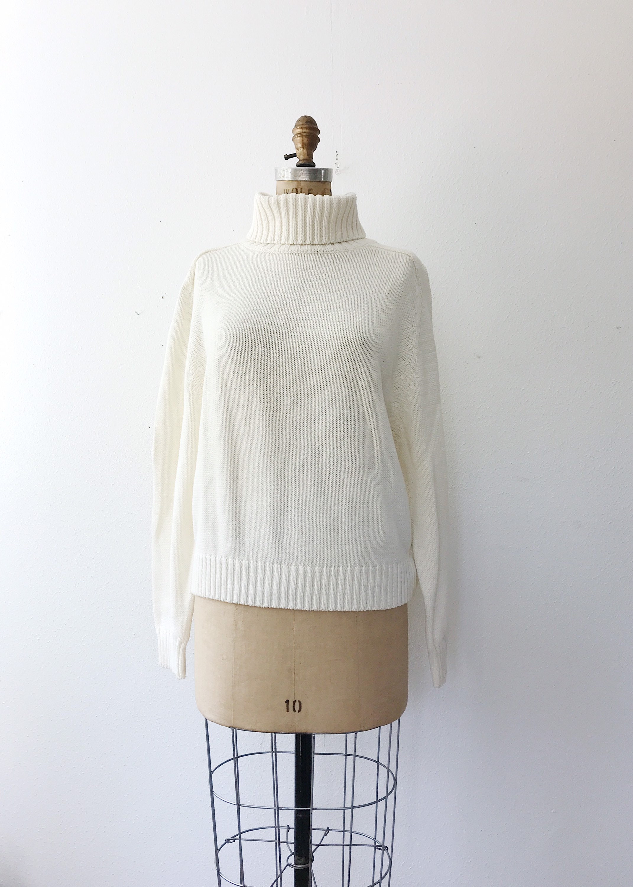 vintage turtleneck / cream sweater / Cotton Turtleneck pullover