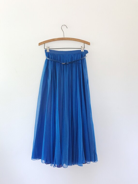 50s chiffon skirt / blue silk skirt / 50s Electri… - image 8