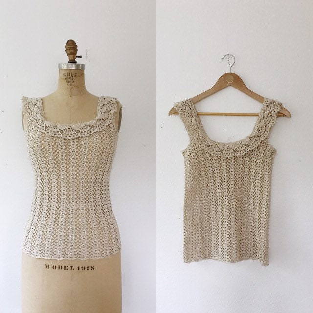 Cream Lace blouse / vintage crochet blouse / Avery Lace tank