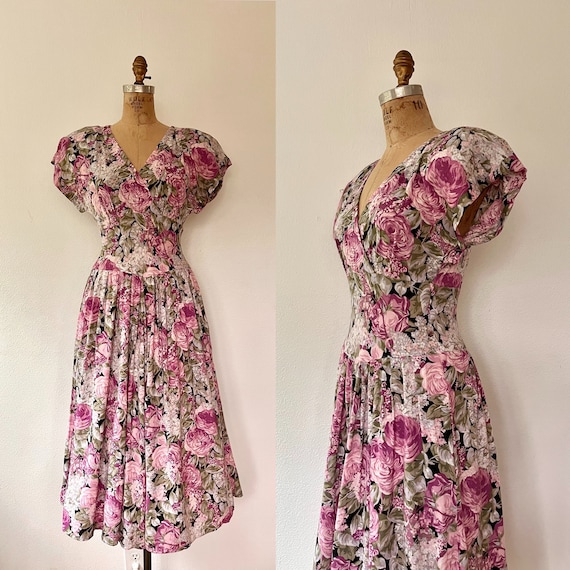 80s vintage dress / vintage floral dress / Lilac & Rose dress