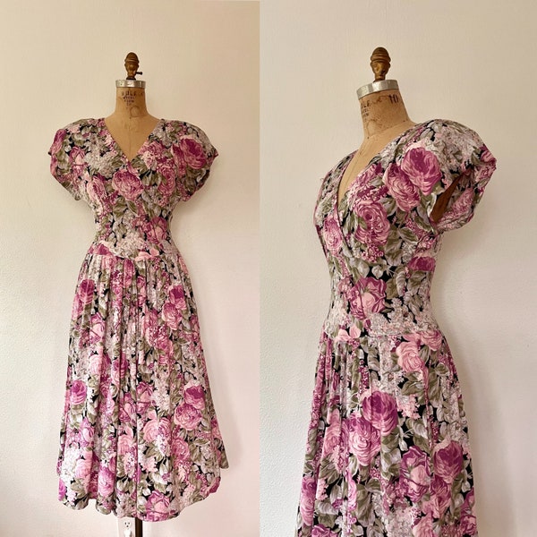 80s vintage dress / vintage floral dress / Lilac & Rose dress