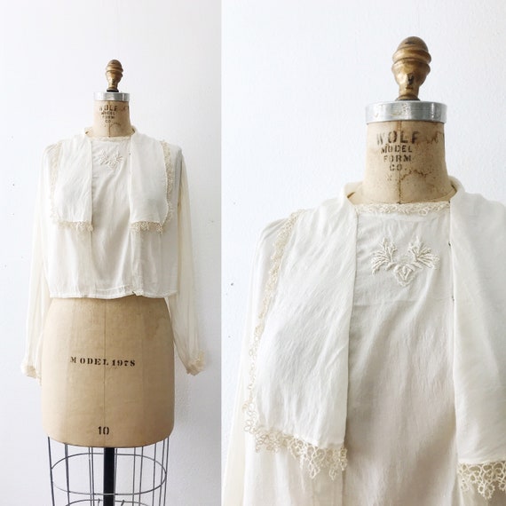 1910s blouse / vintage silk blouse / Silk & Lace blouse