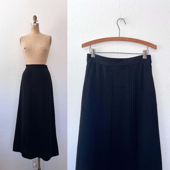 vintage knit maxi skirt / 70s black maxi skirt / town sports vintage knitwear