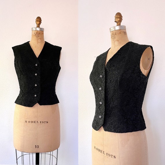 black lace blouse / vintage lace vest / 60s lace vest