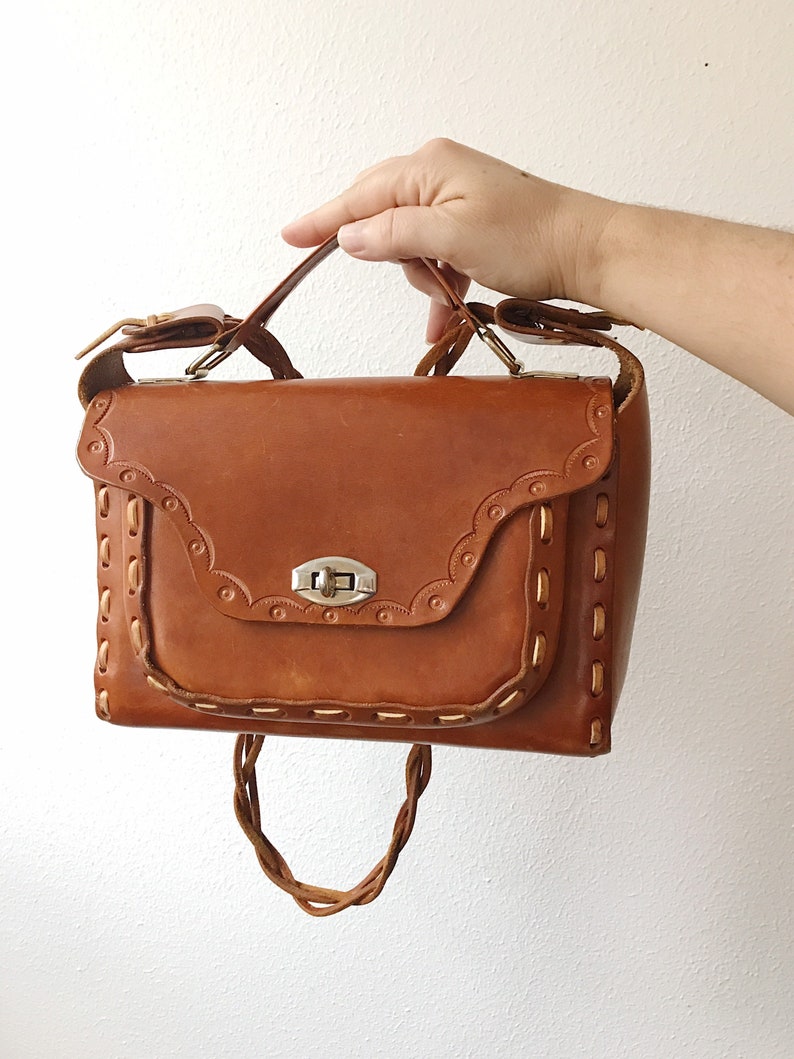 Brown Leather Bag / Vintage Top Handle Bag / Leather Shoulder Etsy
