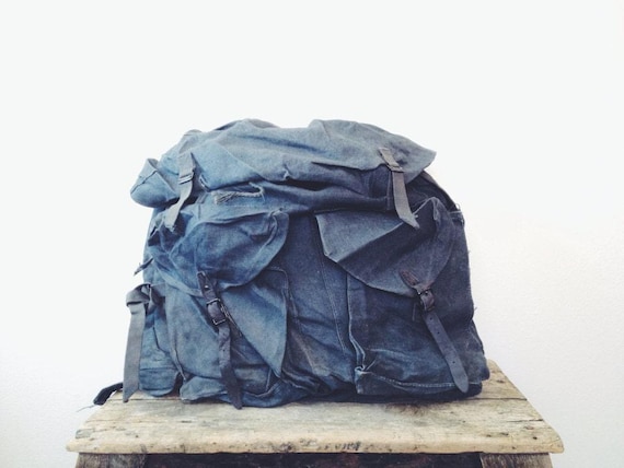 vintage Indigo Rucksack / travel backpack / Italian Mid Century rucksack