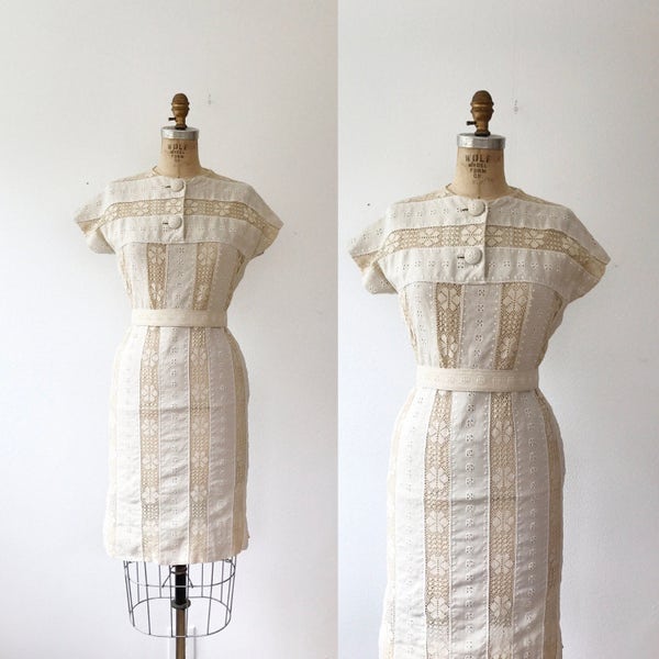 linen and lace dress / vintage lace dress / Artemis Lace dress