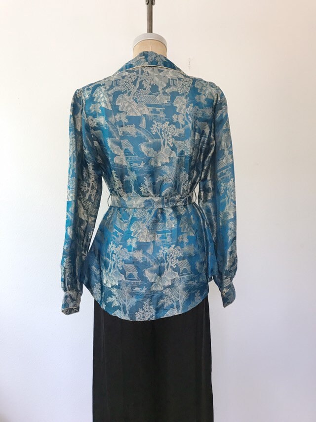 vintage silk pajamas / Chinoiserie silk pajamas / 30s Silk Cocktail Pajamas