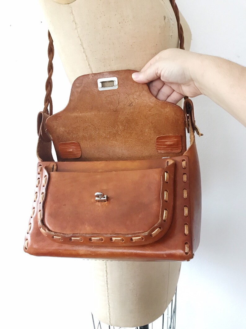 Brown Leather Bag / Vintage Top Handle Bag / Leather Shoulder Etsy