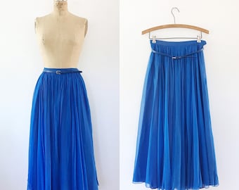 50s chiffon skirt / blue silk skirt / 50s Electric Blue skirt