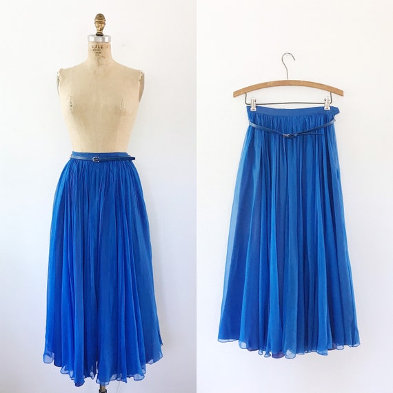 50s chiffon skirt / blue silk skirt / 50s Electri… - image 1