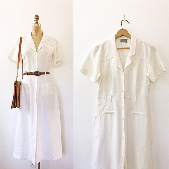 vintage linen dress / vintage 80s dress / Always E