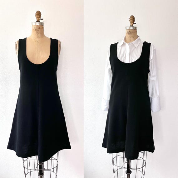 90s vintage wool dress / black knit dress / wool jumper dress