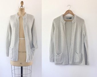 vintage cardigan / 80s lounging cardigan / Gray Frost sweater
