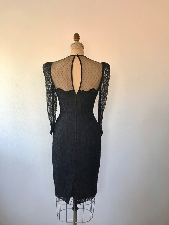 black cocktail dress / black lace dress / 80s lac… - image 9