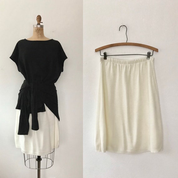 vintage knit skirt / 80s knit skirt / Cream Sweater skirt