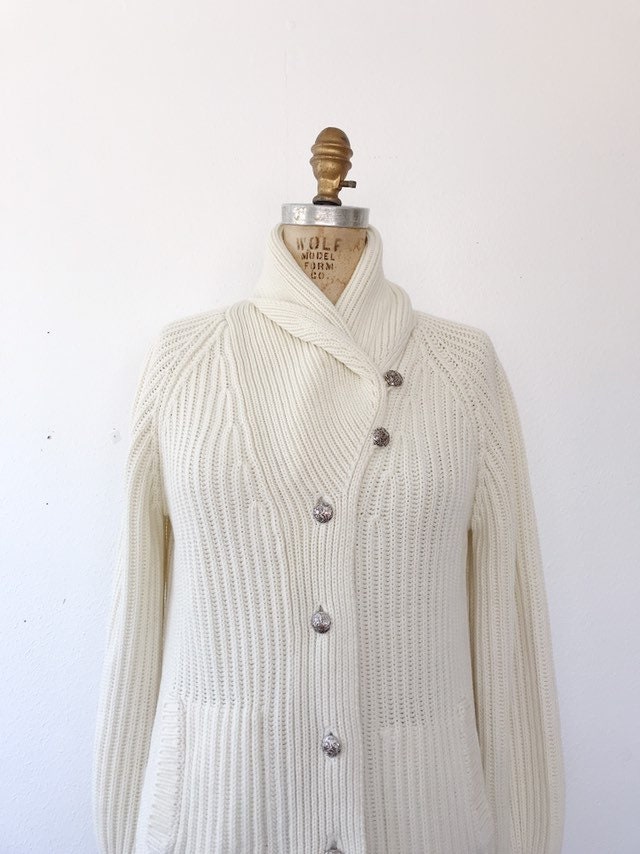 Shawl Collar sweater / fishermans cardigan / cream knit cardigan