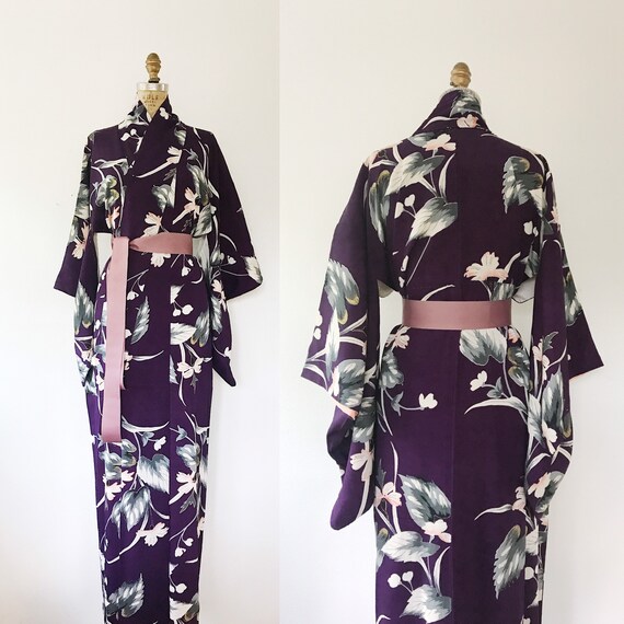 vintage kimono / Water Lily kimono / Silk crepe Ki